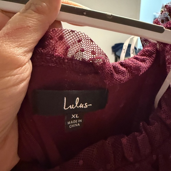 Lulus Dresses & Skirts - Lulus Regal Radiance Burgundy Tulle Bustier Midi Dress XL (lace)